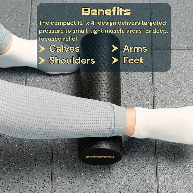 Fitizen Foam Roller Mini - 12 X 4 Inches - Textured for Muscle Massage, Physical Therapy, Pilates, Yoga & Exercise Equipment